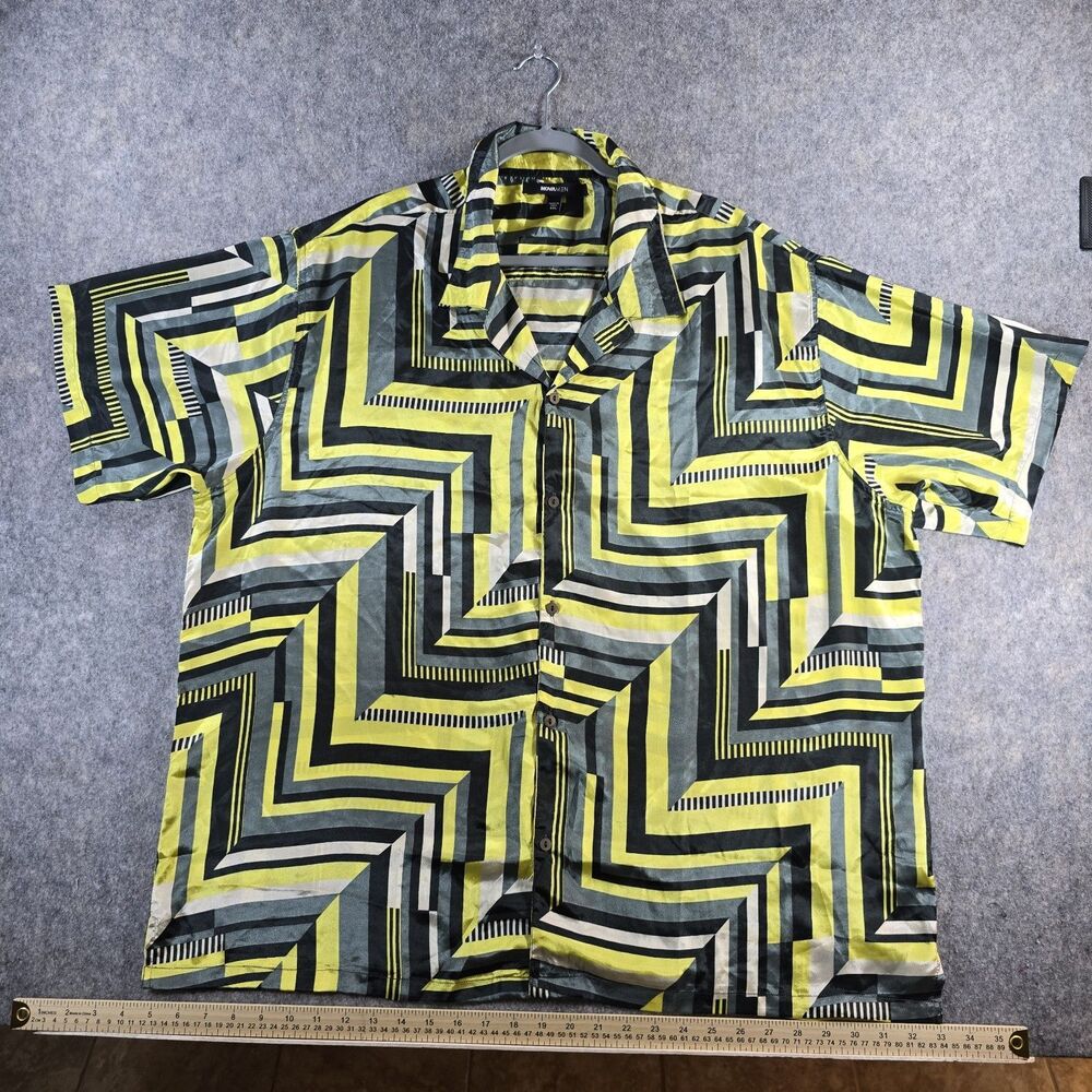 NOVA MEN Size XXL Geometric Graphic Button-Up Black & Yellow Short Sleeve Slinky